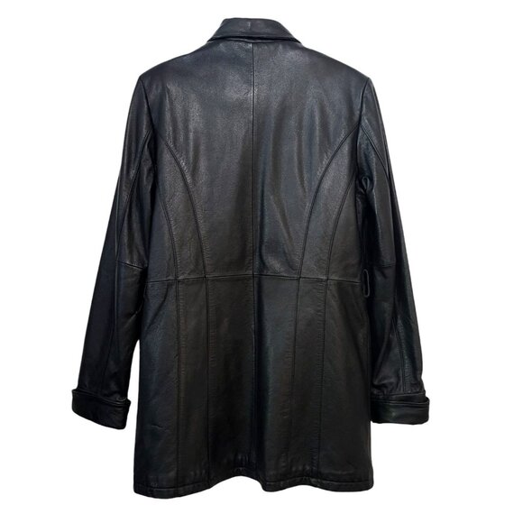 Vintage WILSONS Black Leather Trench Coat Quilted Thinsulate Lined Long Jacket - Picture 6 of 15